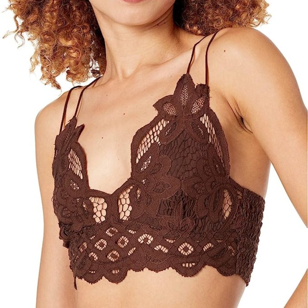 NWT Free People One Adella Long Line Bralette Brown Chocolate Lava XS
